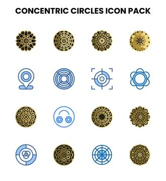 Concentric Circles Two Colour Bundle Icons Pack Stock Illustration