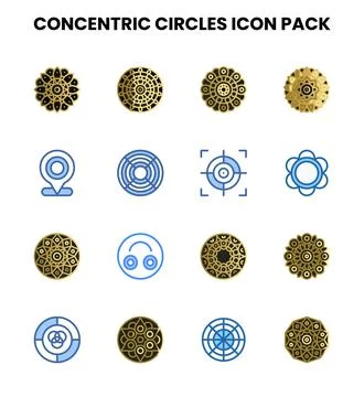 Concentric Circles Two Colour Bundle Icons Pack Stock Illustration