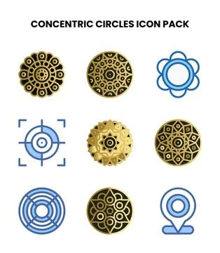 Concentric Circles Two Colour Collection Icons Pack Illustrazione stock