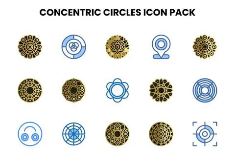 Concentric Circles Two Colour Collection Icons Pack Stock Illustration