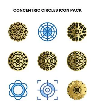 Concentric Circles Two Colour SVG Icons Pack Illustrazione stock