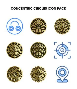Concentric Circles Two Colour SVG Icons Pack Illustrazione stock