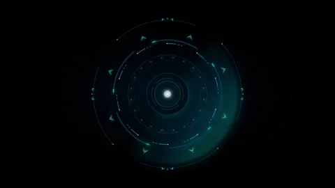 Concentric circular HUD with glowing teal segments and central bright point.. 動画素材 335826547