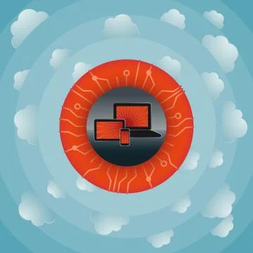 Concentric cloudy sky in connection with IT devices, notebook, tablet and sma Stock Illustration