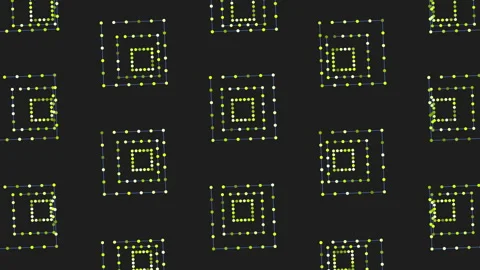 Concentric dots form interconnected grid on black background Stockbeeldmateriaal 279590141