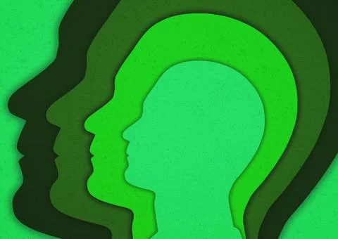 Concentric gender neutral human head silhouettes with a subtle fabric texture Stock Illustration