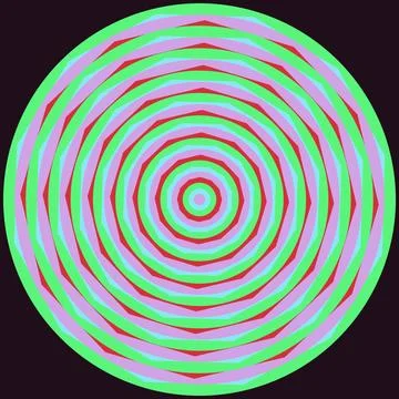 Concentric geometric pattern with pink green and red stripes on black backg.. Stock Illustration