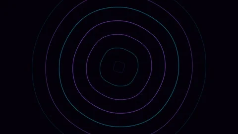 Concentric glowing blue light rings forming a digital ripple on black backg.. 库存影片 336262503
