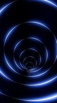 Concentric glowing blue rings forming a tunnel illusion in a dark futuristi.. Illustrazione stock