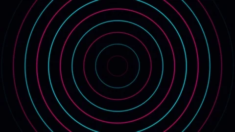 Concentric glowing circles in vibrant blue and magenta on black background Stock-Footage 336263418