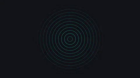 Concentric glowing cyan rings forming a symmetrical pattern on dark backgroun Stock Footage 338310409