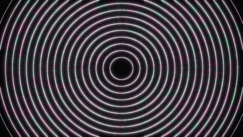 Concentric glowing neon rings pulsating on dark background Stock Footage 346662549