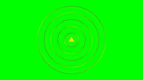 Concentric golden wireframe circles with a central yellow triangle icon Stock Footage 341824040