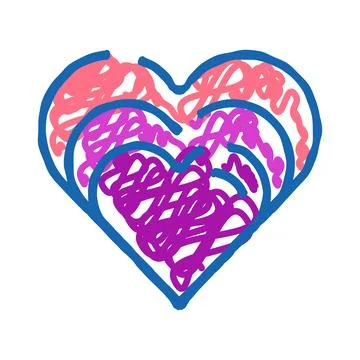 Concentric hearts drawing with overlapping scribble patterns Illustrazione stock