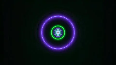 Concentric Neon Circles on Black Background Stock Illustration