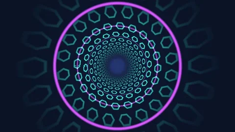 Concentric Neon Polygon Ring Tunnel Seamless Loop Stock Footage 342730814