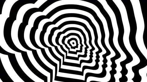 Concentric oncoming symbol, Angelina Jolie profile - optical, visual illusion. Stock Footage