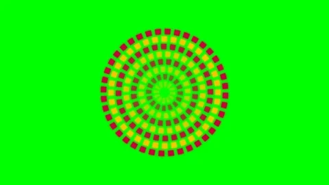 Concentric pattern of red and yellow squares on a vivid green background Stock Footage 340266048