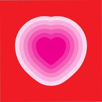 Concentric Pink Hearts Gradient On Solid Red Background Illustration Stock Illustration
