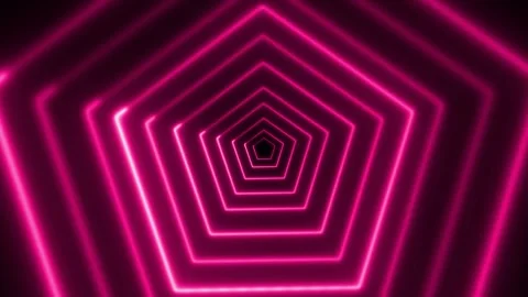 Concentric Pink Neon Pentagons on a animated Black Background polygon geometr Stock Footage 334122823