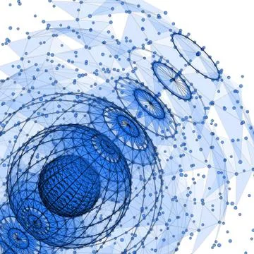 Concentric polygon spheres connecting lines and dots isolated. Abstract backg Stock Illustration