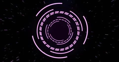 Concentric purple rings and segmented arcs glowing in futuristic HUD, with 스톡 사진