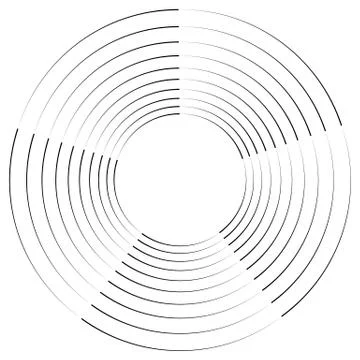 Concentric, radial circles circular element. abstract black and white design Stock Illustration