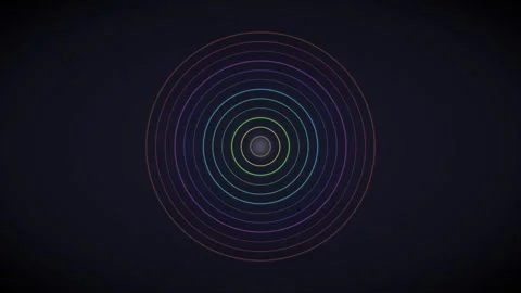 Concentric rainbow circles radiating from a central point on black background Vídeos de archivo 335149715