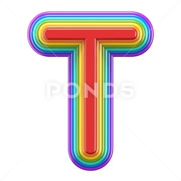 Concentric rainbow font letter T 3D Illustration #98219136