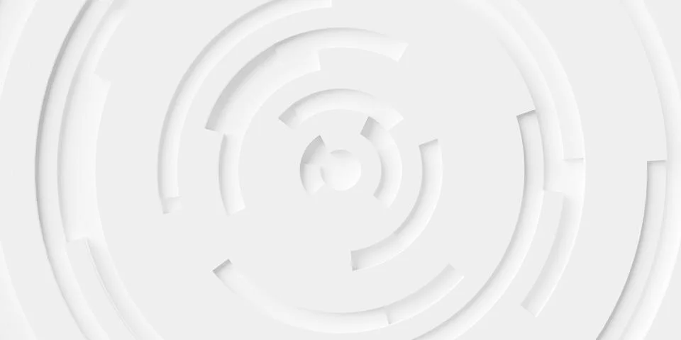 Concentric random rotated white ring or circle segments cut out background wa Stock Illustration