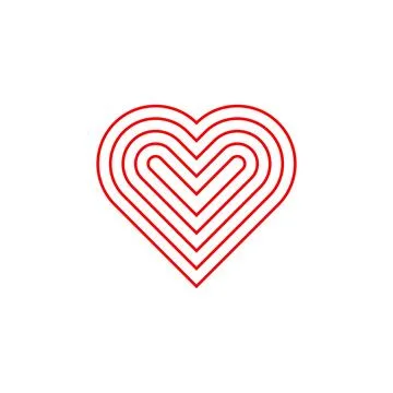 Concentric Red Heart Lines Abstract Love Symbol Vector Stock Illustration