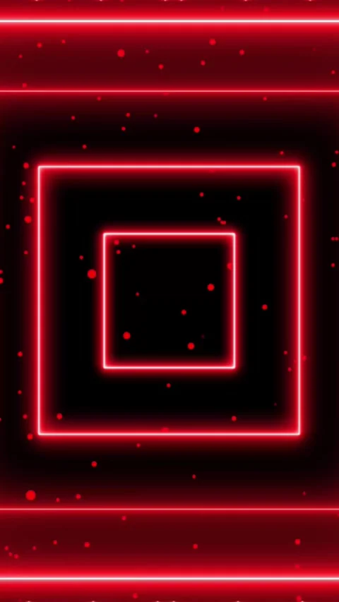 Concentric red neon squares with glowing lines particles. Red neon squares .. Stock Footage 344840755