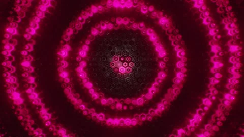 Concentric rings of glowing pink hexagonal tiles pulsing on a dark background. L Stock Footage 346537790