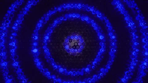 Concentric rings of illuminated blue hexagonal tiles glowing and expanding. Stock Footage 341675214