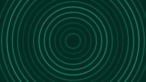 Concentric rings of luminous green particles forming a digital ripple effect Stock Footage 335118110