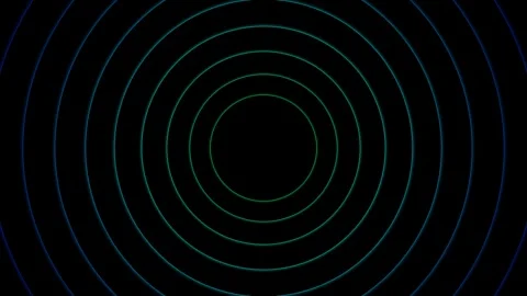 Concentric rings with vibrant colored edges set against a deep black background Video stock 335117591