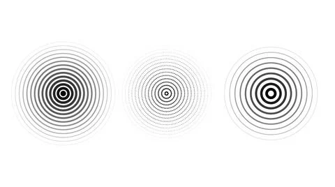 Concentric ripple circles set. Sonar or sound wave rings collection. Epicentre Stock Illustration