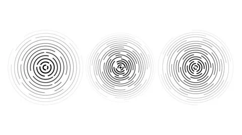 Concentric ripple circles set. Sonar or sound wave rings collection. Epicentre Stock Illustration