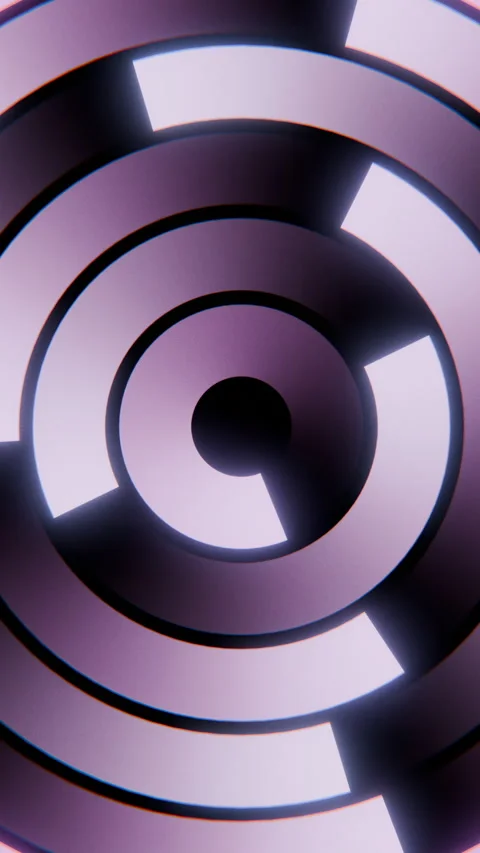 Concentric segmented rings glowing and sweeping across radial maze pattern, with Stock Footage 345962756