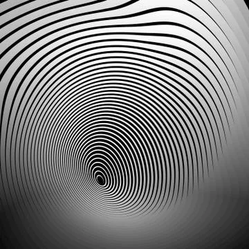 Concentric shapes with deformation effect. Abstract grayscale graphics. Stock Illustration