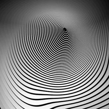 Concentric shapes with deformation effect. Abstract grayscale graphics. Stock Illustration