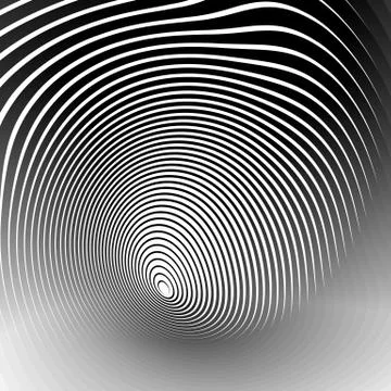 Concentric shapes with deformation effect. Abstract grayscale graphics. Stock Illustration
