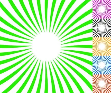 Concentric spirally lines. Circular, twisted sunburst, sunburst pattern. Set  Illustrazione stock