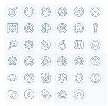 Concentric Visual Pack containing 35 Regular Line PIXEL Perfect Vector Icons Stock Illustration
