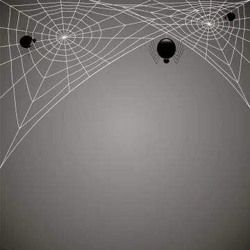 Concentric web with black spiders on gray background Stock Illustration