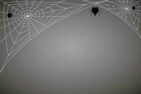 Concentric web with black spiders on gray background Stock Illustration