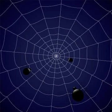 Concentric web with spiders on a blue background Stock Illustration