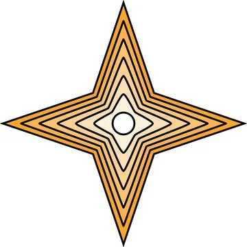 Concentric Yellow Four-Point Star with Layered Black Outlines Stock Illustration