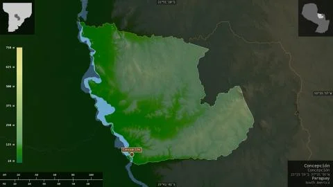Concepcin, Paraguay. Colored shader data with lakes and rivers Stock Illustration