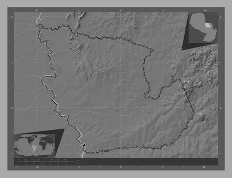 Concepcion, Paraguay. Bilevel elevation map with lakes and rivers イラスト素材